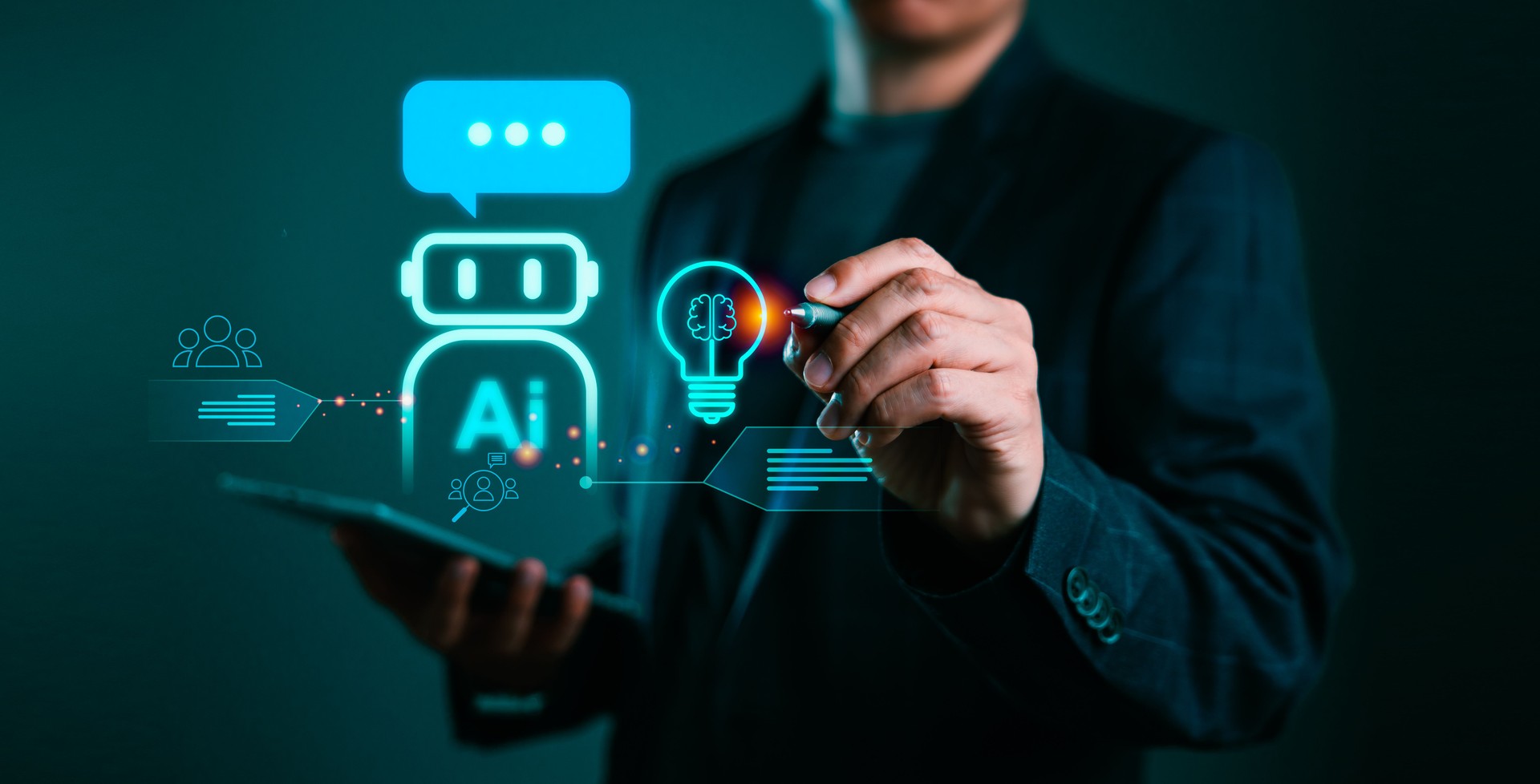 Commanding AI Excellence: Man Skillfully Interacting with Intelligent Machines